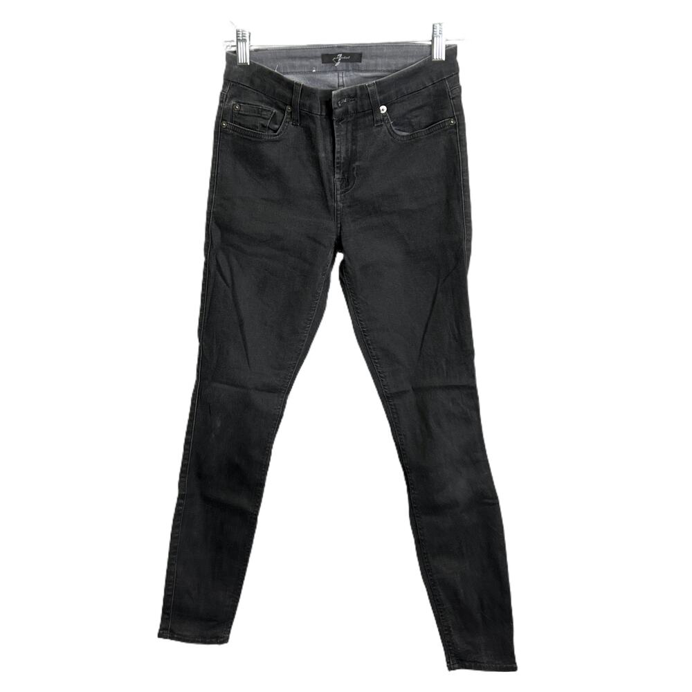 7 For All Mankind Women Sz 26 Skinny Jeans Mid-Rise Black CottonFaded Black Wash